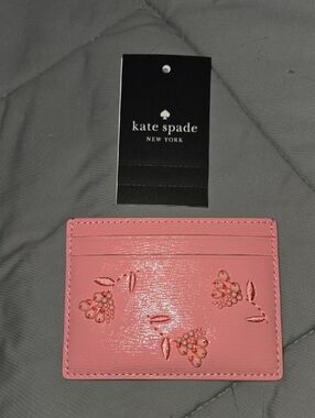 Kate Spade pink beaded floral Slim card holder NWT